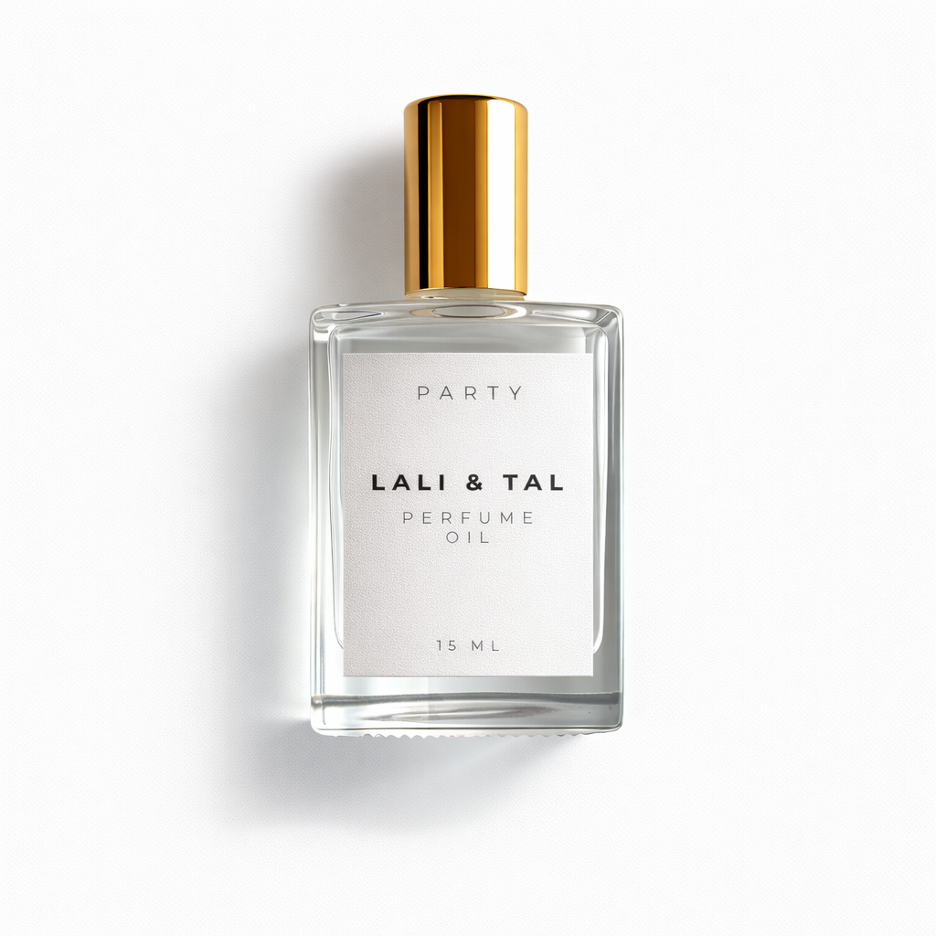 LALI & TAL PARTY perfume oil bottle photographed on a white background.
