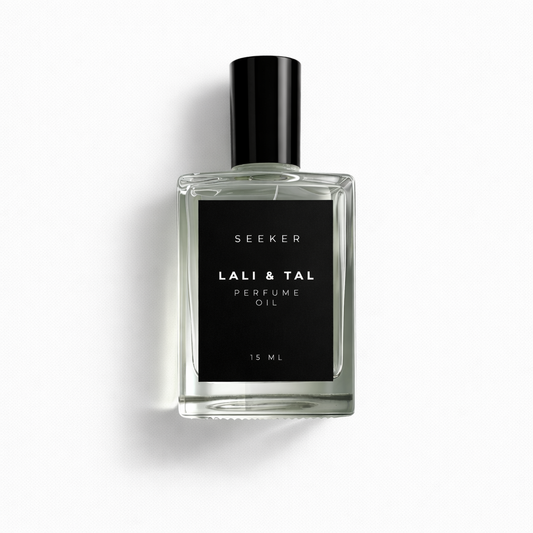 LALI & TAL SEEKER perfume oil bottle photographed on a white background.