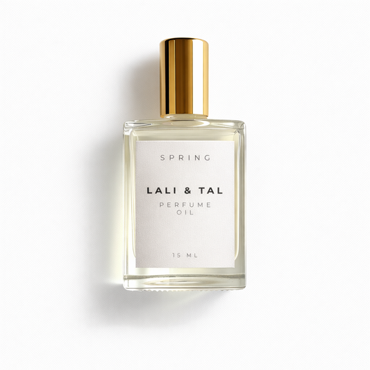 LALI & TAL SPRING perfume oil bottle photographed on a white background.
