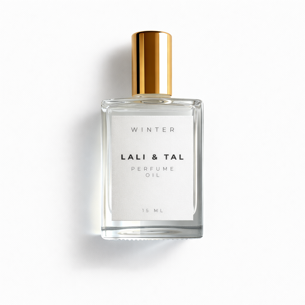 LALI & TAL WINTER perfume oil bottle photographed on a white background.